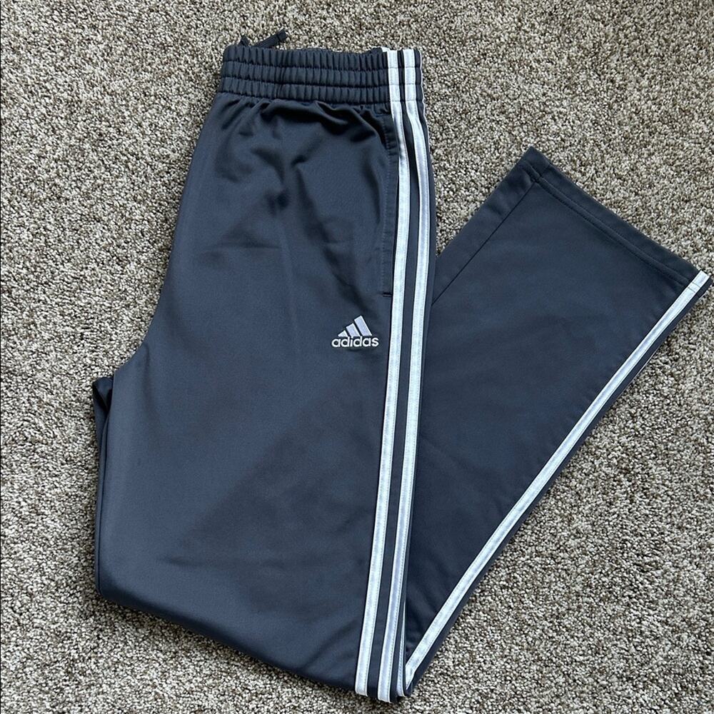 Youth Adidas Polyester Charcoal Joggers with White Stripes, Size XL